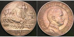 ITALY 1 Lira 1912R - Silver .835 - VF - 3337 