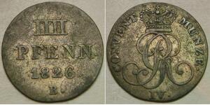 HANNOVER (Germany) 4 Pfennig 1826 B - Billon 0.187 - George IV. - VF/XF - 876 *