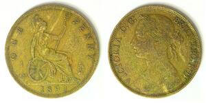 GREAT BRITAIN 1 Penny 1893 - Bronze - Victoria - VF- - 4444