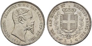 1 Lira Kingdom of Italy (1861-1946) Plata Victor Emmanuel II of Italy (1820 - 1878)