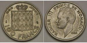 MONACO 100 Francs 1956 - Copper-Nickel - Rainier III. - XF+ - 2969 *