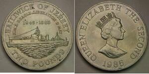 JERSEY 2 Pounds 1985 - Cu-Ni - Liberation Anniv. / H.M.S. Beagle - aUNC - 465 *