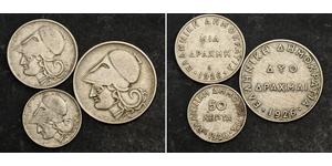  
 
   1926, Greece (2nd Hellenic Rep.). Cu-Ni 50 Lepta + 1 & 2 Drachmai Coins. 3pcs!  Mint Year: 1926  Condition: VF-XF!  References: KM-68 / KM-69 / KM-70.  Denominations: 50 Lepta / Drachm ...