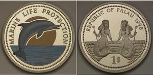 PALAU 1 Dollar 1998 Proof - Marine Life Protection / Bottle-Nose Dolphin - 2921*