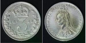 GREAT BRITAIN 3 Pence 1887 - Silver 0.925 - Victoria - VF/XF - 3905
