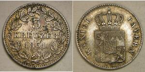 BAVARIA (Germany) 3 Kreuzer 1851 - Billon 0.333 - Maximilian II. - XF - 4156 *