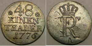 PRUSSIA 1/48 Thaler 1776 A - Billon / Silver 0.25 - Friedrich II. - aUNC - 3660*