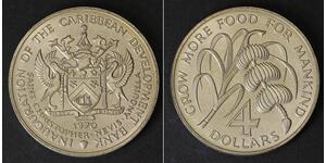 SAINT KITTS & NEVIS 4 Dollars 1970 - Copper/Nickel - F.A.O. - aUNC - 2068
