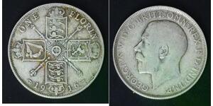 GREAT BRITAIN 1 Florin (Two Shillings) 1916 - Silver 0.925 - George V. - 762