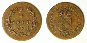 BADEN (German State) 1/4 Kreuzer 1824 - Copper - Ludwig I. - VF- - 4522