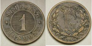 DENMARK 1 Skilling 1863 - Bronze - Fredrik VII. - VF/XF - 2893 *