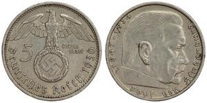Germany - 5 Reichsmark 1936-A - Paul von Hindenburg, Silver