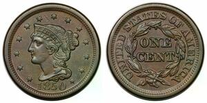1850 Braided Hair Large Cent, scarce N-5, R4