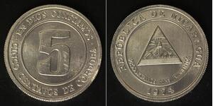 NICARAGUA 5 Centavos 1974 - Aluminum - F.A.O. - aUNC - 2410