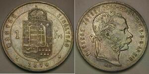 HUNGARY 1 Forint 1870 KB - Silver 0.9 - Franz Joseph I. - VF+ - 329 *
