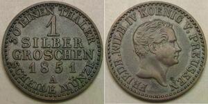 PRUSSIA 1 Groschen 1851 A - Billon 0.22 - Friedrich Wilhelm IV. - VF/XF - 2667 *