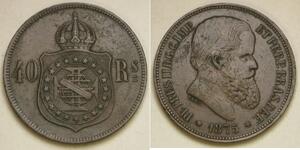 BRAZIL 40 Reis 1875 - Bronze -  Pedro II. - VF+ -  1059 *