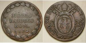 PAPAL STATES 1/2 Baiocco 1824 B - Copper - Leo XII, - VF - 1580 *