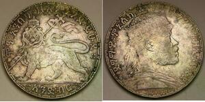 ETHIOPIA 1 Birr EE 1895 (1903) - Silver 0.835 - Menelik II. - VF+ - 91 *