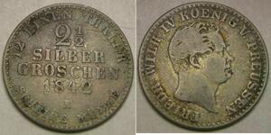 PRUSSIA 2-1/2 Groschen 1842 A - Billon 0.375 - Fried. Wilhelm IV. - VF - 2676 *