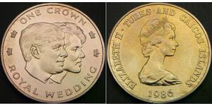 TURKS & CAICOS 1 Crown 1986 - Royal Wedding - aUNC - 2079 