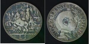 ITALY 1 Lira 1908 R - Silver 0.835 - Vittorio Emanuele III. - VF- - 814