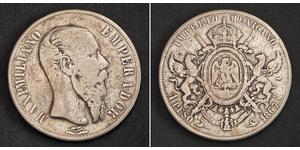  
  1866, Mexico (Empire), Maximilian I of Austria. Large Silver Peso Coin. (F-VF) Scarce!  Mint Year: 1866 Condition: F-VF! Denomination: Peso Reference: KM-388.1. Mint Place: Mexico City (oM)   ...