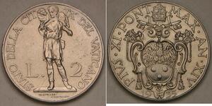 VATICAN 2 Lire 1935 - Nickel - Pope Pius XI. - aUNC - 4232 *