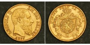  
  1877, Kingdom of Belgium. Leopold II. Beautiful Gold 20 Francs Coin. 6.45gm!  Mint Year: 1877  Mint Place: Brussels  Denomination: 20 Francs  Engraver: Leopold Wiener (L.W.)  Reference: Fried ...