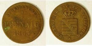 SAXE MEININGEN (German State) 1 Pfennig 1865 - Copper - Bernhard II. - VF - 2226