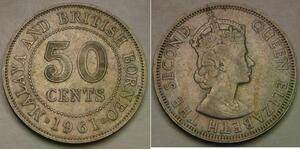 MALAYA & BRITISH BORNEO 50 Cents 1961 - Cu-Ni - Elizabeth II. - VF/XF - 981 *