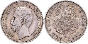 2 Mark Principality of Reuss-Greiz (1778 - 1918) 銀 Heinrich XIV, Prince Reuss Younger Line