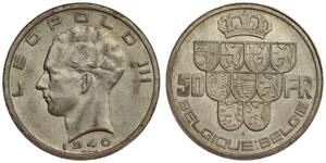 Belgium - 50 Francs 1940 - Leopold III - BELGIQUE:BELGIE, Silver