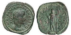 GALLIENO (254-268) Sesterzio. D/ Busto laureato, e corazzato R/ Giove con fulmine e scettro. Coh. 356 Tredici 173 Ae g 16,84 Rara • Di modulo particolarmente largo e ben centrata q.BB