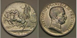 ITALY 1 Lira 1917 R - Silver 0.835 - Vittorio Emanuele III. - VF/XF - 9 *