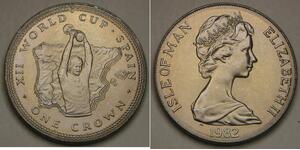 ISLE OF MAN 1 Crown 1982 PM - World Cup Soccer Spain 82 / Tropthy - UNC - 3345 *