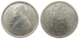 20 Франк Монако (1297 - ) Никель/Медь Луи II князь Монако (1870-1949)