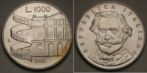 ITALY 1000 Lire 2001 R - Silver 0.835 - Giuseppe Verdi - UNC - 805 *