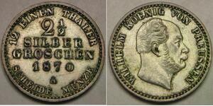 PRUSSIA (Germany) 2-1/2 Groschen 1870 A - Billon 0.375 - Wilhelm I. - XF - 2611*
