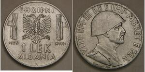 ALBANIA (Italian Occupation WWII) 1 Lek 1939 R - Magnetic - VF/XF - 1895 *