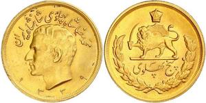 1960,Iran. Mohammed Reza Pahlevi, Shah 1941-1979. 5 Pahlavi 1960. K.M. 1202, Friedberg 99. 36,61 g Feingold. GOLD. Vorzüglich - Stempelglanz.