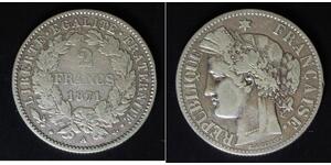 FRANCE 2 Francs 1871 A - Silver 0.835 - F/VF - 3435