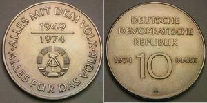 GERMANY (East - DDR) 10 Mark 1974 A - Cu-Ni - DDR 25th Anniversary - aUNC - 273*
