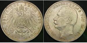 BADEN (German State) 3 Mark 1908G - Silver .900 - XF- 3295 