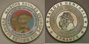 CONGO (D. R.) 5 Francs 1999 Proof - U. K. / Elizabeth the Queen Mother - 1030 *