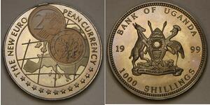 UGANDA 1000 Shillings 1999 - Cu-Ni - 2 Euro Cent Germany -  aUNC - 3533 *
