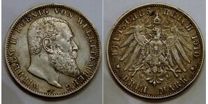 Germany - Wurttemberg - 1910 F - Silver 3 Mark - KM# 635