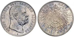 1901,DEUTSCHLAND. Kaiserreich. Sachsen-Altenburg, Herzogtum. Ernst, 1853-1908. 2 Mark 1901 A, Berlin. Zum 75. Geburtstag. 11.10 g. J. 142. Feine Patina / Nice toning. Leicht berieben / Slightly p ...