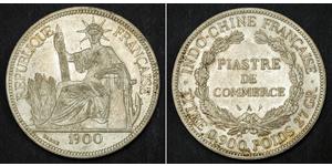  
  1900, French Indo-China. Large Silver Piastre (Trade Dollar) Coin. AU-UNC!  Mint Year: 1900 Mint Mark: A (Paris) Reference: KM-5a.1. Denomination: Piastre (Trade Coin)  Condition: Numerous ha ...