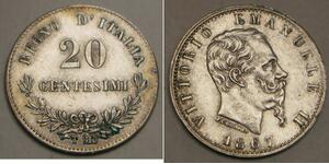 ITALY 20 Centesimi 1863 T - Silver 0.835 - Vittorio Emanuele II. - aUNC - 1755 *